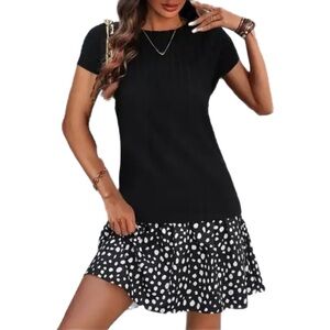 Women’s Casual Knit Black & White Polka Dot Mini Dress - Size XL - NWOT